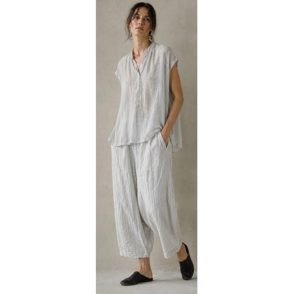 Pas de Calais Women S Gray/beige Cotton Linen Oversized Tunic Blouse Lagenlook